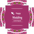 Shape of unique flower frame, template elegant happy wedding, ornate of greeting card. Vector