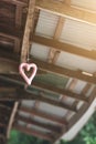 Shape wooden heart hanging on ceilng decorate in wedding ceremony. Valentine day Concept Royalty Free Stock Photo