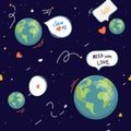 Shaped earth. Cartoon globe. web icons green happy nature character. love ecology earth planet world map seamless