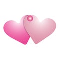 Shaped post it notes. Two heart pinned vector illustration