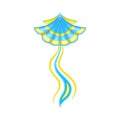 Shaped Yellow and Blue Kite as Tethered Craft with Wing Surface and Tail Vector Illustration Royalty Free Stock Photo