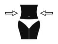 Shapely slimming waist icon. Beautiful black slim figure with arrows pointers to sides healthy diet and fitness