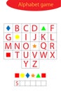 Shapes alphabet game for children, make a word, preschool worksheet activity for kids, educational spelling scramble