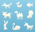 Shapes of animal clouds. Different funny cartoon clouds