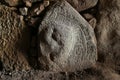 Shapes carved on a stone in one of the dolmens Mane Kerioned Royalty Free Stock Photo