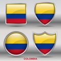 Colombia Flag in 4 shapes collection with clipping path