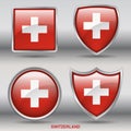 Switzerland Flag in 4 shapes collection with clipping path