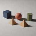 Shapes includes a blue cube a terracotta sphere a green cylinder Royalty Free Stock Photo