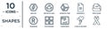 shapes linear icon set. includes thin line hash key, geometry cube, open folder, four squares, a pair of baloons of hearts, ,