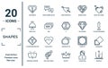 shapes linear icon set. includes thin line heartbreak, dome light, y shaped intersection, windshield washer, parabola, z,