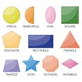 Shapes names, colorful educational worksheet