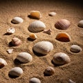 Shapes and sizes are scattered across a sandy surface, display Royalty Free Stock Photo