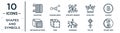 shapes.and.symbols linear icon set. includes thin line radiators, star with number five, halving, cube, pallas, yin and yang,