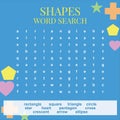 word search worksheet shapes. printable crossword game for kids