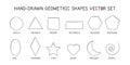 Simple geometric shapes hand-drawn style vector design. Circle, triangle, square, rectangle, hexagon, pentagon, oval, diamond