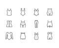 Shapewear flat line icons set. Corrective underwear, shaping bodysuit, thigh slimmer, leggings, waist control panties