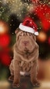Shar pei dog with christmas hat Royalty Free Stock Photo