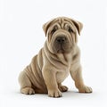 Shar pei puppy of fawn cream color isolated on white large. Lovely cute dog Royalty Free Stock Photo