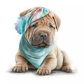 The Perfect Addition to Your Stock Photo Collection: A Shar Pei Puppy Wearing a Pastel Headband Bandana, Captured in Beautiful