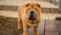 A brown Shar-Pei enjoys the day