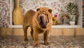 A brown Shar-Pei enjoys the day