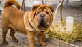 A brown Shar-Pei enjoys the day