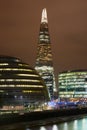 The Shard building illuminated, City Hall and Thames in London Royalty Free Stock Photo