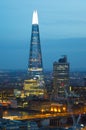 Shard of Glass at London bridge. City of London at sunset. Business and banking aria view at dusk. London, UK