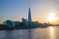 Shard of glass in sunset. City of London, south bank of river Thames Royalty Free Stock Photo