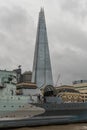 The Shard with museum-ship HMS Belfast in front of it, London, England Royalty Free Stock Photo