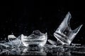 Shards of broken glasses on a black background Royalty Free Stock Photo
