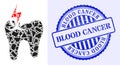 Shards Mosaic Tooth Crash Icon with Blood Cancer Scratched Seal