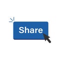 Share blue button with cursor arrow. Simple flat modern illustration isolated on white background. Concept of show viral or Royalty Free Stock Photo