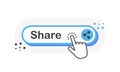 Share blue 3D button with hand pointer clicking. White background. Vector Royalty Free Stock Photo