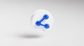 Share Blue Glass Icon Button on Circle App Symbol 3D Render