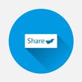 Share button icon on blue background. Flat image with long shadow Royalty Free Stock Photo