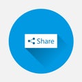 Share button icon on blue background. Flat image with long shadow Royalty Free Stock Photo