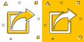 Share button icon in comic style. Arrow cartoon sign vector illustration on white isolated background. Send file splash effect Royalty Free Stock Photo