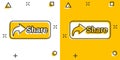 Share button icon in comic style. Arrow cartoon sign vector illustration on white isolated background. Send file splash effect Royalty Free Stock Photo