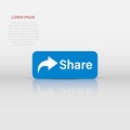 Share button icon in flat style. Arrow sign vector illustration on white isolated background. Send file business concept Royalty Free Stock Photo