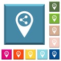 Share GPS map location white icons on edged square buttons