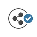 Share icon with check sign. Share icon and approved, confirm, done, tick, completed symbol Royalty Free Stock Photo