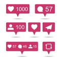 Share, like, comment, repost social media ui icons on white back