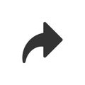 Share link arrow icon. Send forward symbol. Transmit message vector arrowhead sign. Application and web interface button image.