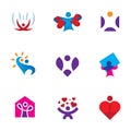 Share love emotion heart shape environmental awareness logo icon set