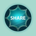 Share magical glassy sunburst blue button sky blue background