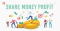 Share Money Profit Landing Page Template. Tiny Business Characters Stand at Huge Pie Chart Showing Partners Shares