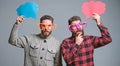 Share opinion speech bubble copy space. Comic and humor sense. Men with beard and mustache mature hipster wear funny Royalty Free Stock Photo