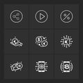 Share , play , percentage , safe , crypto currency , ic ,bitcoin , mobile , 9 eps icons set vector