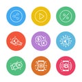 Share , play , percentage , safe , crypto currency , ic ,bitcoin , mobile , 9 eps icons set vector
